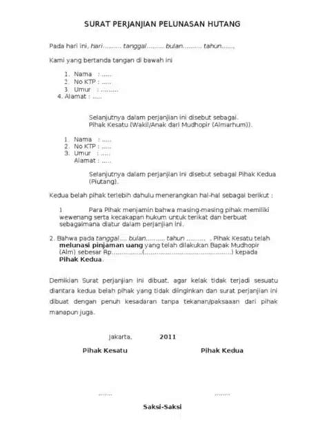 8 Contoh Surat Perjanjian Pelunasan Hutang Terlengkap