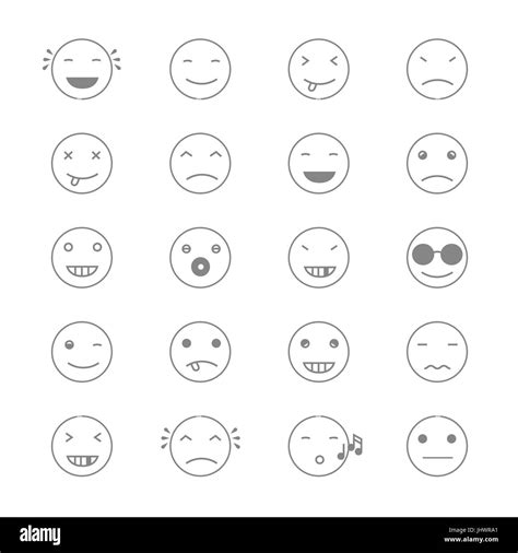 Emoticons Collection Set Of Emoji Flat Monochrome Style Different