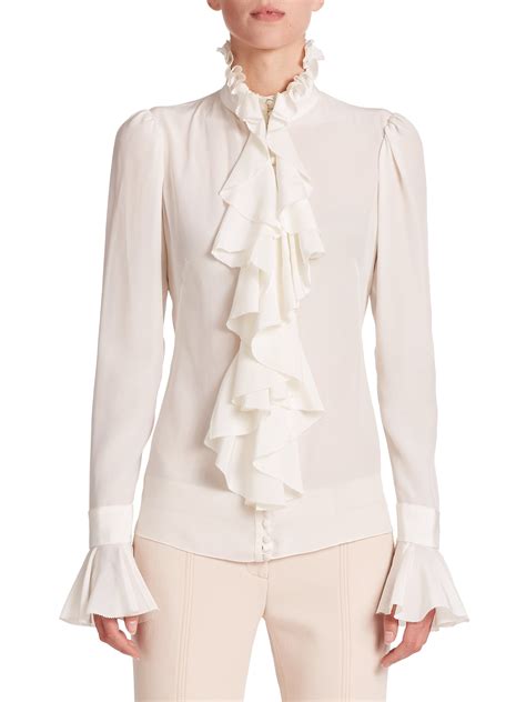 Lyst Alexander Mcqueen Silk Ruffle Blouse In White