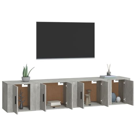 MEUBLE TV MURAL COMPLET Ensemble de meubles TV 4 pcs Gris béton Bois