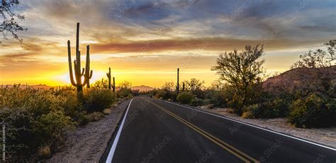 Arizona Desert Sunset Road Stock Photo | Adobe Stock