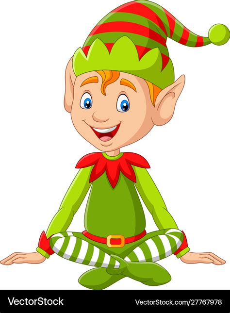 Cartoon Happy Christmas Elf Sitting Royalty Free Vector