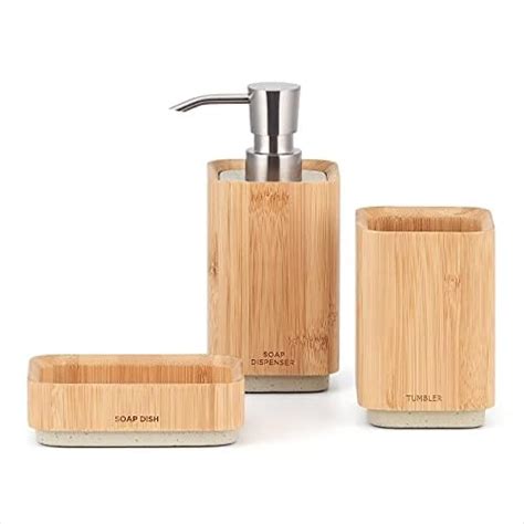 Amazon Bamboo Bathroom Accessories Set With Bamboo Trash Can 5