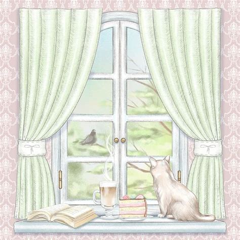 Drawing of cat on the window with summer landscape | Window drawing, Cat sitting, Window painting