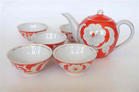 Uzbek Vintage New Tea Ceremony Set Teapot Piala Red Etsy