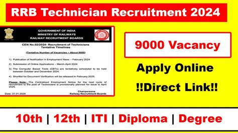 Rrb Technician Recruitment 2024 Notification Out 9144 Posts Apply