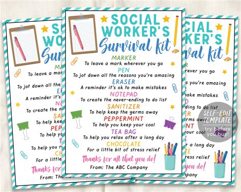 Social Worker Survival Kit T Tags Editable Template School Social