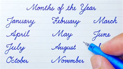 Months Of The Year In English Cursive Handwriting Cursive Writing