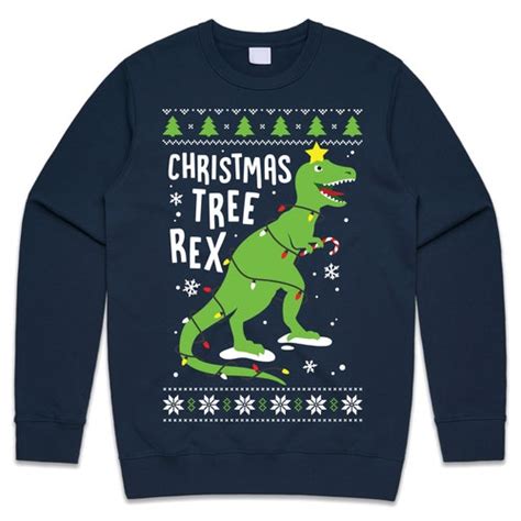 Christmas Tree Rex T Rex Jumper Sweater Sweatshirt Dinosaur Etsy Uk