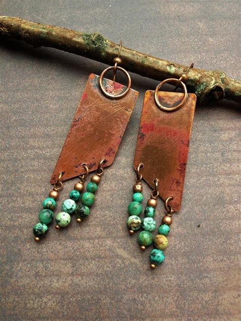 Copper Earrings Copper Jewelry African Turquoise Earrings Etsy