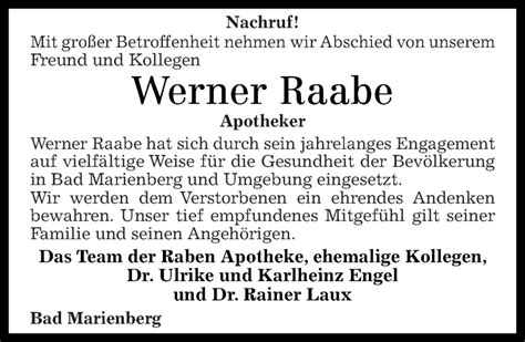 Traueranzeigen Von Werner Raabe Rz Trauer De