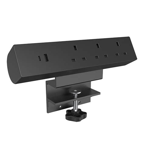 Desk Clamp On Mounted Triple Power Socket With Usb A And Usb C Black S