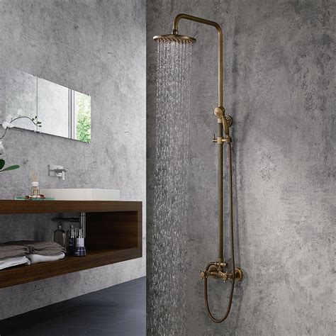 Classic Exposed Antique Brass Two Handle Round Rainshower Handshower