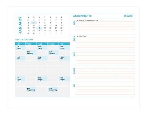 Student Weekly Planner Template