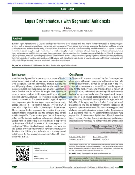 Pdf Lupus Erythematosus With Segmental Anhidrosis Annals Of