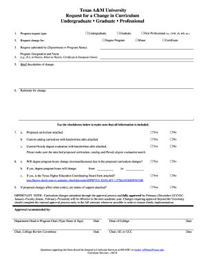 Fillable Online Registrar Tamu Request For A Change In Curriculum Fax