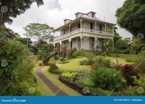 Colonial House with Wrap-around Porch, Offering a View of the Garden ...