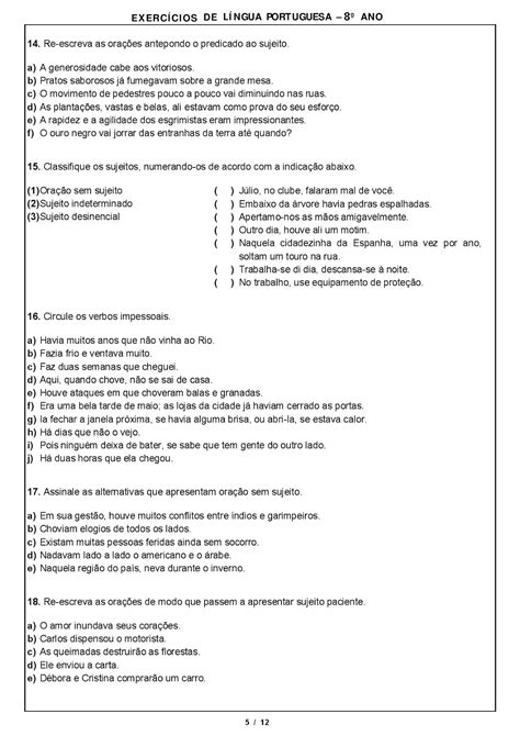 Plano De Aula Sobre Tipos De Sujeito Para O O Ano Printable Online