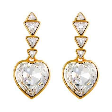 Yves Saint Laurent Vintage Diamanté Heart Earrings 4element