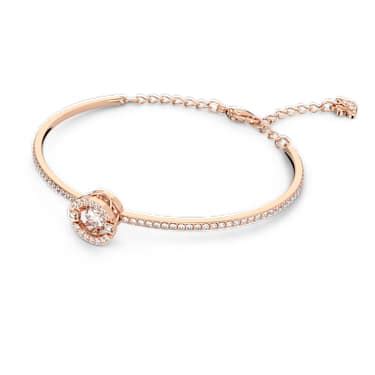 Bracelet jonc Una Taille ronde Blanc Placage de ton or rosé Swarovski