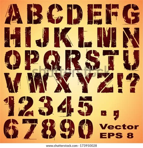 Alphabet Set Grunge Stencil Letters Numbers Stock Vector Royalty Free