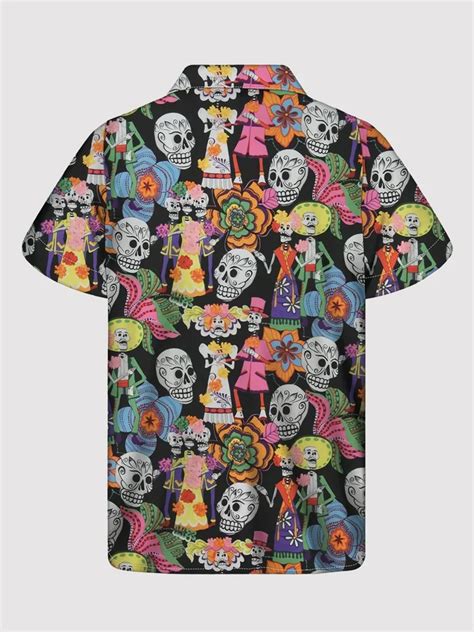 Mens Black Skull Statement Shirt Collar Printed Shirts Hawalili