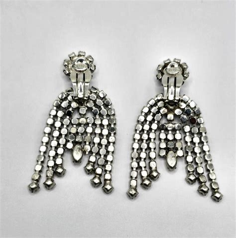 Antique Weiss Dangle Rhinestone Earrings Vintage Clip Gem