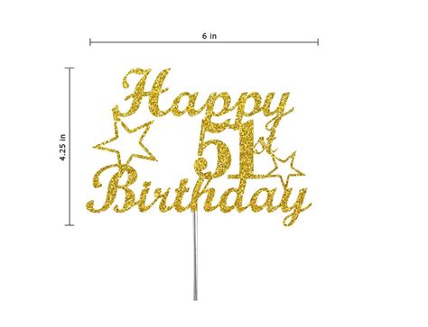 51st Birthday Cake Toppers Double Side Glitter Adult Party Etsy