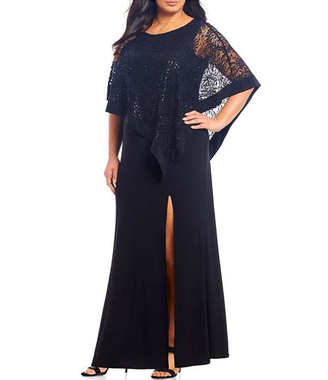 R M Richards Plus Size Sequin Lace Poncho Overlay Piece Gown