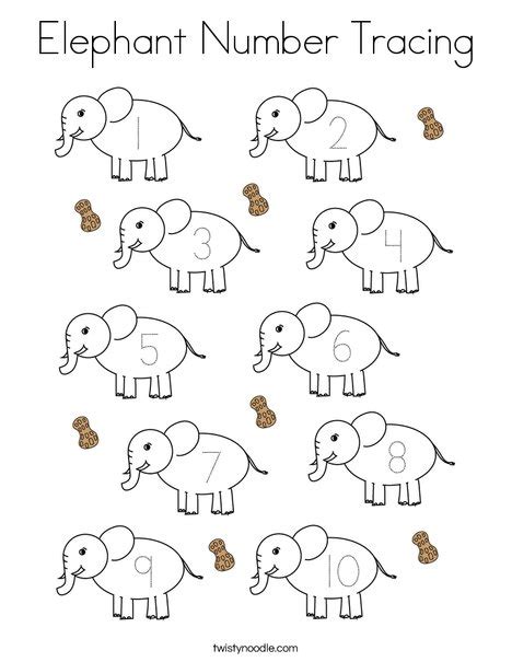 Elephant Number Tracing Coloring Page Twisty Noodle