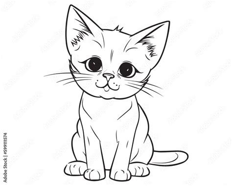 A Drawing Of A Cat With A Black Outline Silhouette Line Art Cat Coloring Page Stock Vector