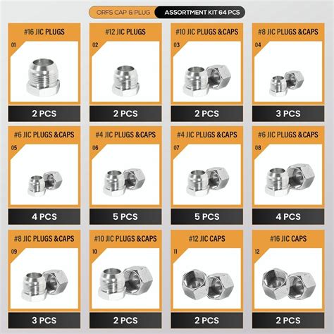 Pcs Jic Orfs Hydraulic Cap And Plug Kit Hose Tube And Pipe