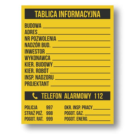 TABLICA NA BUDOWĘ INFORMACYJNA BUDOWLANA BHP DUŻA PCV 1MM 90X70 CM