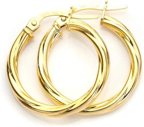 Boucles d Oreilles Créoles Torsadées en Or Jaune 9 Carats Epaisseur 2mm