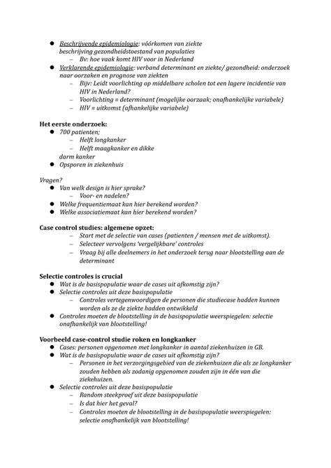 Epidemiologie Hc Samenvatting Epi Beschrijvende Epidemiologie