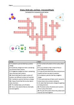 Atoms Molecules And Ions Crossword Puzzle Worksheet Printable