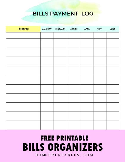 Download Your Free Bill Payment Organizer Home Printables