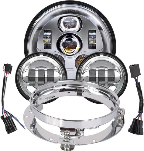 Truckmall 7 Inch Led Headlight Fog Passing Lights Dot Kit Ring Motorcycle For Harley Davidson