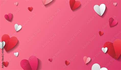 Pink Romantic Background With Paper Hearts Of Red White And Pink