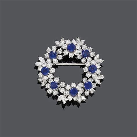 Sold At Auction SAPHIR DIAMANT BROSCHE Um 1950 Pla Gemstone Brooch