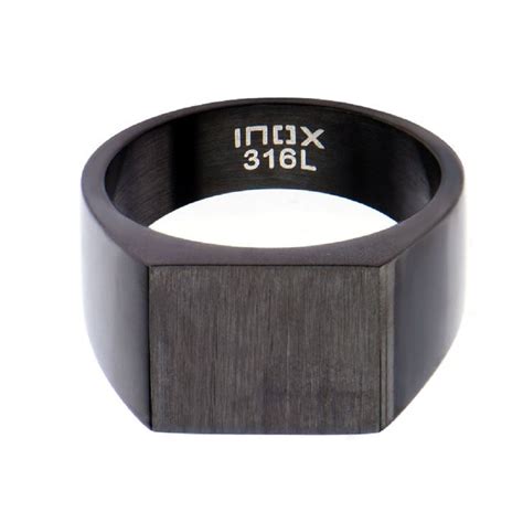 Inox Mens Stainless Steel Black IP Engraveable Classic Signet Polished