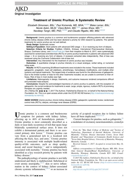 (PDF) Treatment of Uremic Pruritus: A Systematic Review