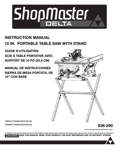 Delta S36 290 10 Portable Table Saw Owners Manual Manualzz