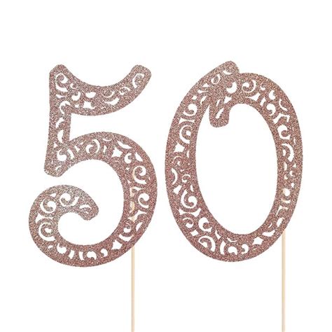 50 Cake Topper 50th Birthday Theme Glitter Rose Gold