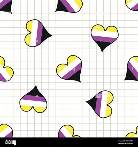 Cute Non Binary Heart Cartoon Seamless Vector Pattern Hand Drawn