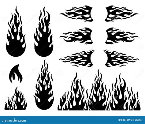 Fire Flame Design Elements Collection Stock Vector Illustration Of