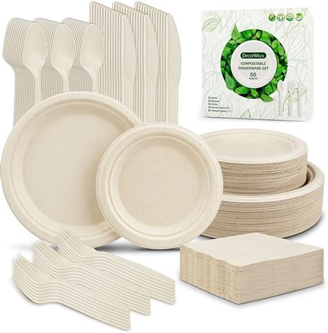 Amazon Decorwoo Pcs Compostable Paper Plates Set Eco Friendly