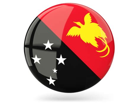 Glossy round icon. Illustration of flag of Papua New Guinea