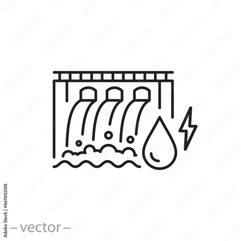 Hydroelectric Power Plant Icon Modern Hydropower Dam Outline Water