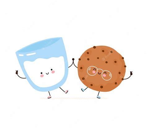 Premium Vector Cute Happy Smiling Chocolate Chip Cookie And Glass Of